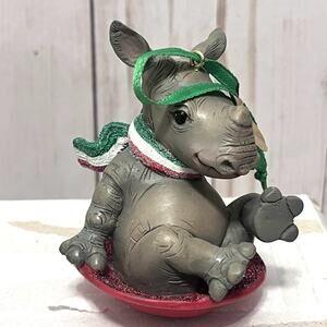 Danbury Mint Rhino on a Sled Baby Animals Collection Christmas Ornament NEW